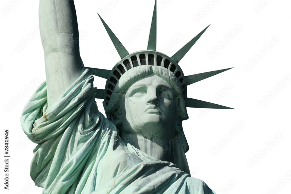 Fototapeta premium Statue of Liberty Head and Shoulders Isolated on White