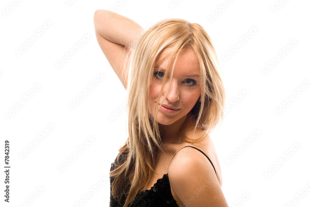 Portrait of a beautiful young blond female, isolated on white Portrait of a beautiful young blond female, isolated on white