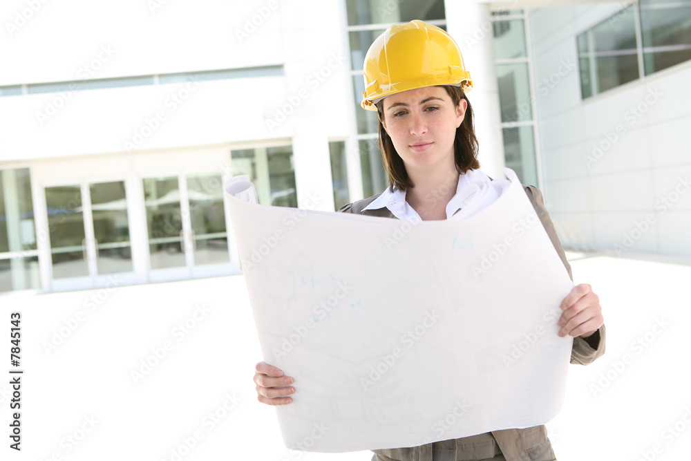 Pretty Woman Architect at Building Site