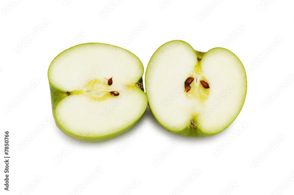 Two apple pieces isolated on the white