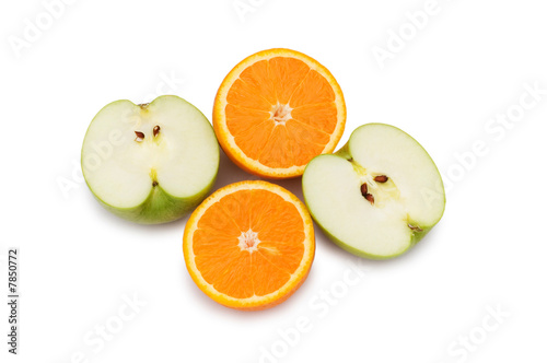 Apple and oranges isolated on the white