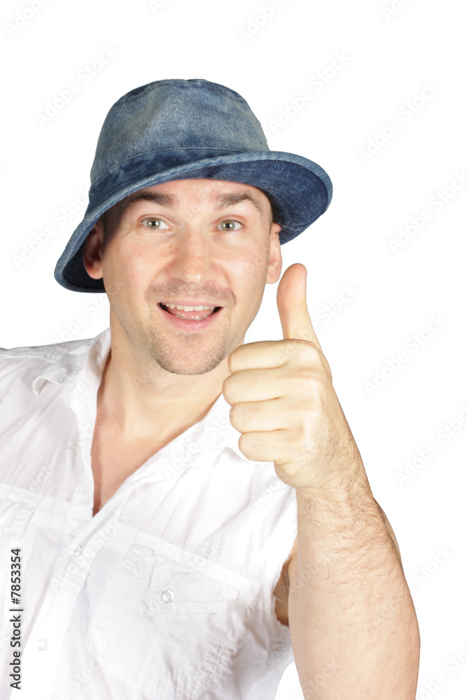 Handsome man with hat posing - Isolated on white Handsome man with hat posing - Isolated on white