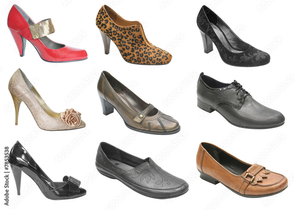 collection of woman shoes isolated on white collection of woman shoes isolated on white