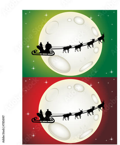 Santa Claus riding the deer over the moon