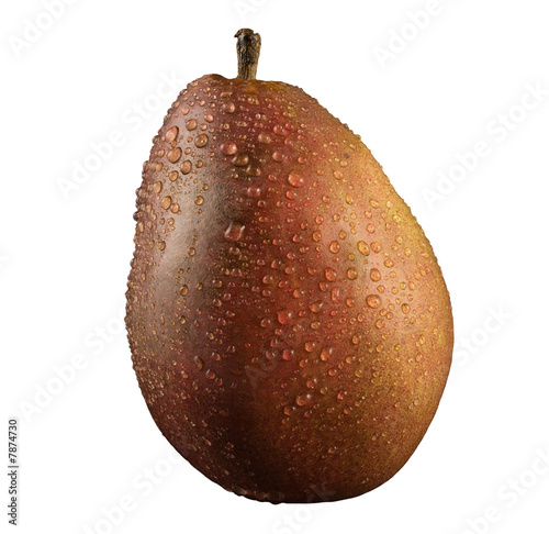 A fresh, ripe and wet Red Pear on white.