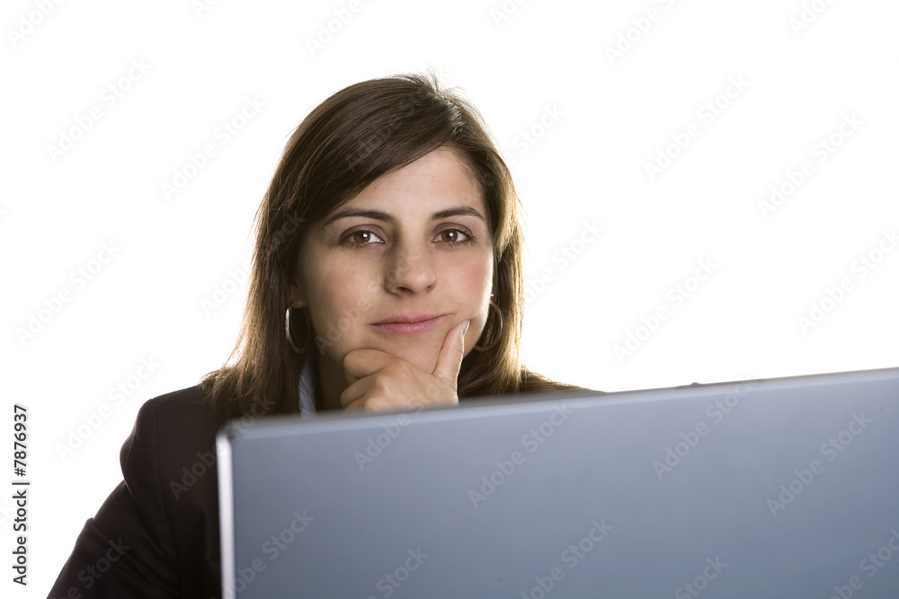 businesswoman with laptop computer isolated on white background businesswoman with laptop computer isolated on white background