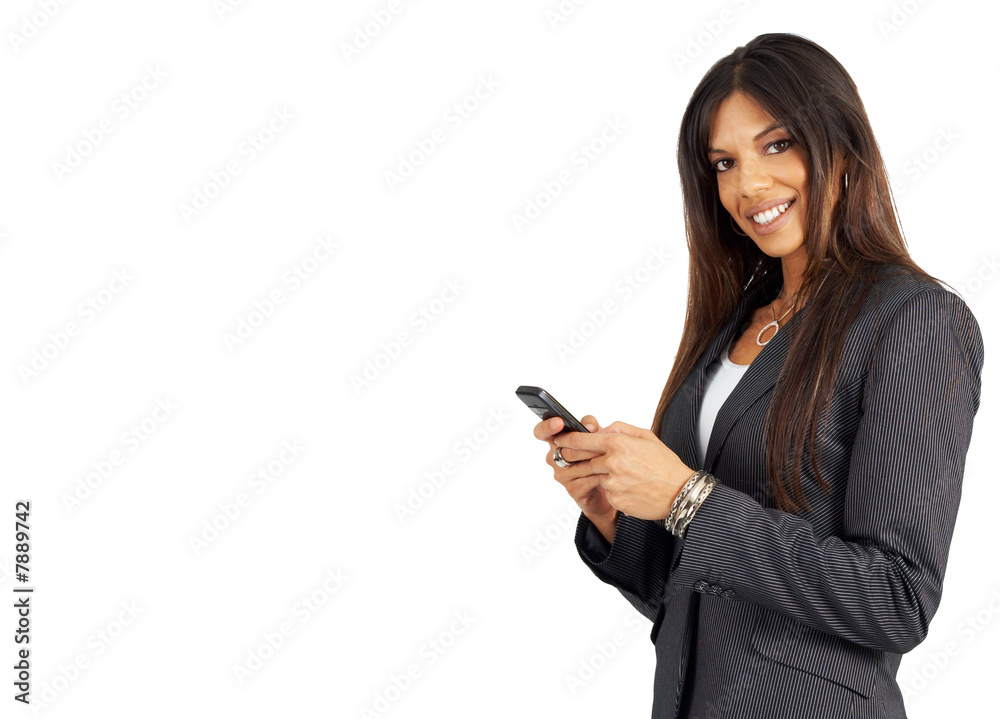 Beautiful brunette woman holding a cellphone Beautiful brunette woman holding a cellphone