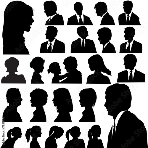Simple Silhouette People Portraits Heads Faces Shoulders Set