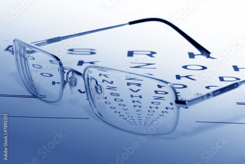 Eye glasses on a test chart
