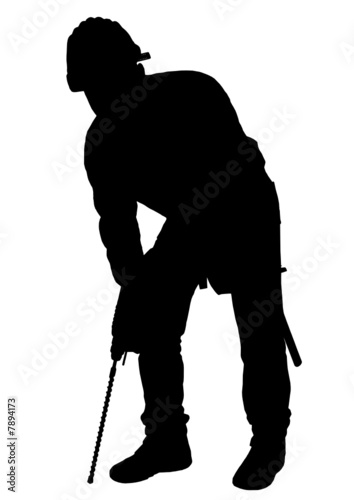 vector image of young worker with industrial drill