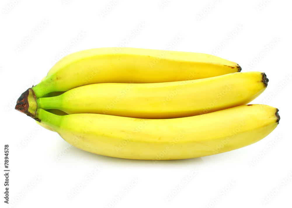 yellow banana fruits cluster isolated food on white
