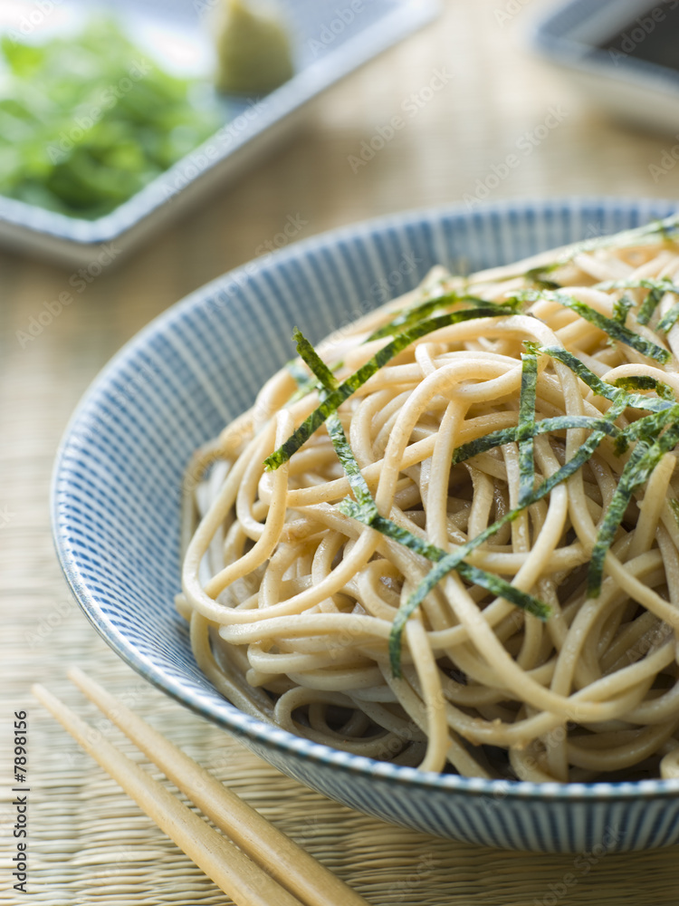 Bowl of Chilled Soba Noodles with Wasabi Bowl of Chilled Soba Noodles with Wasabi