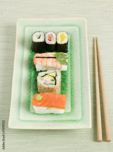 Plated Sushi with Chopsticks