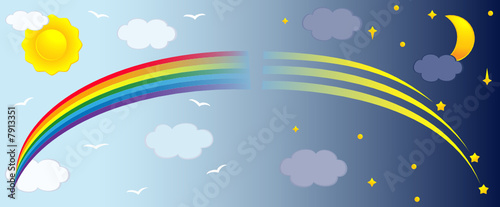Panorama of sky, transition from day to night.
