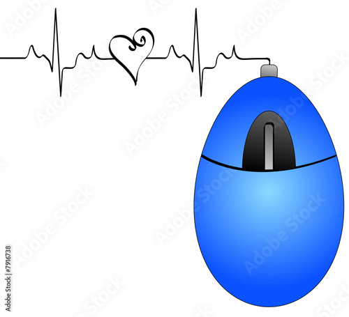 blue computer mouse with with heart rhythm  photo