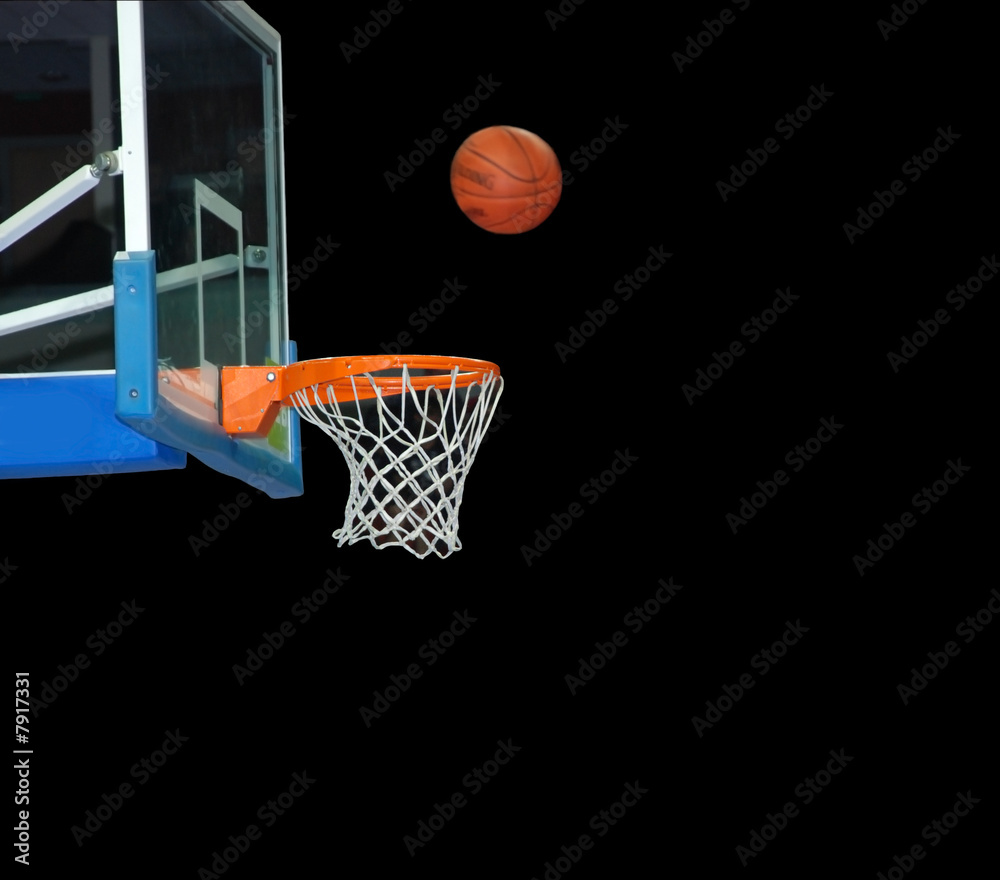 Basketball board and basketball ball on a black background