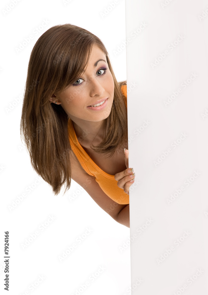beautiful sexy girl holding a blank billboard. beautiful sexy girl holding a blank billboard.