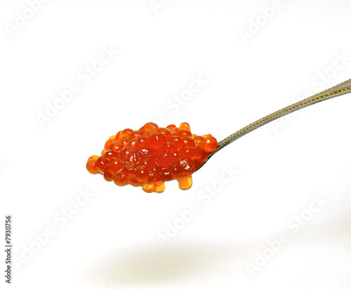 Fresh red caviar on the spoon