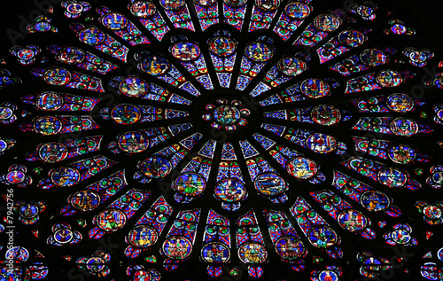 Beautiful glass window details in Notre Dame