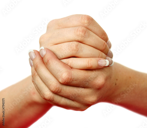Hand depicting many gestures isolated on a white background