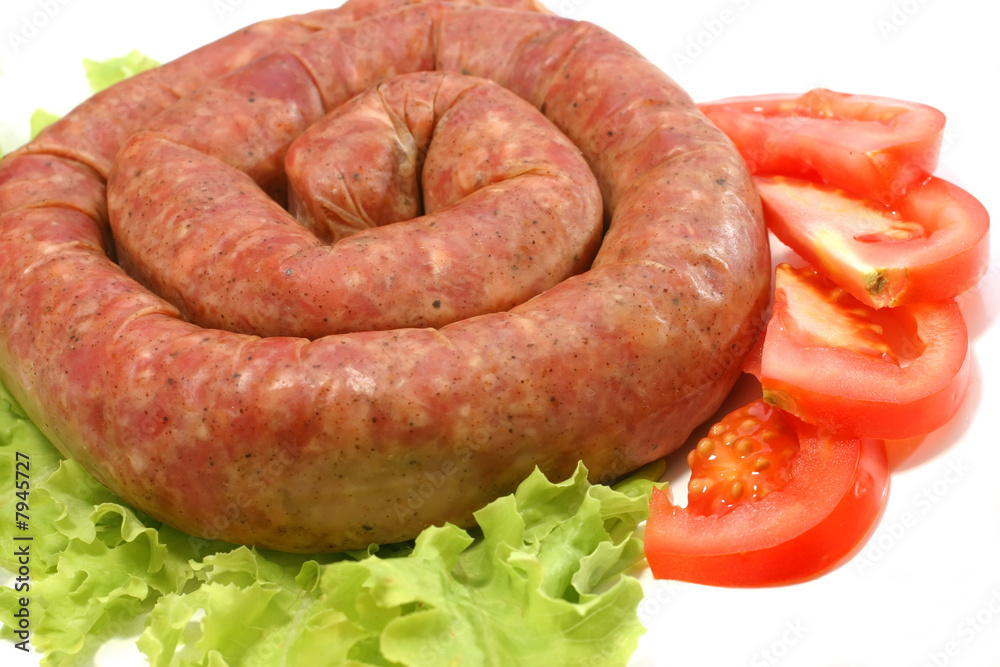 domestic made sausage on lettuce domestic made sausage on lettuce
