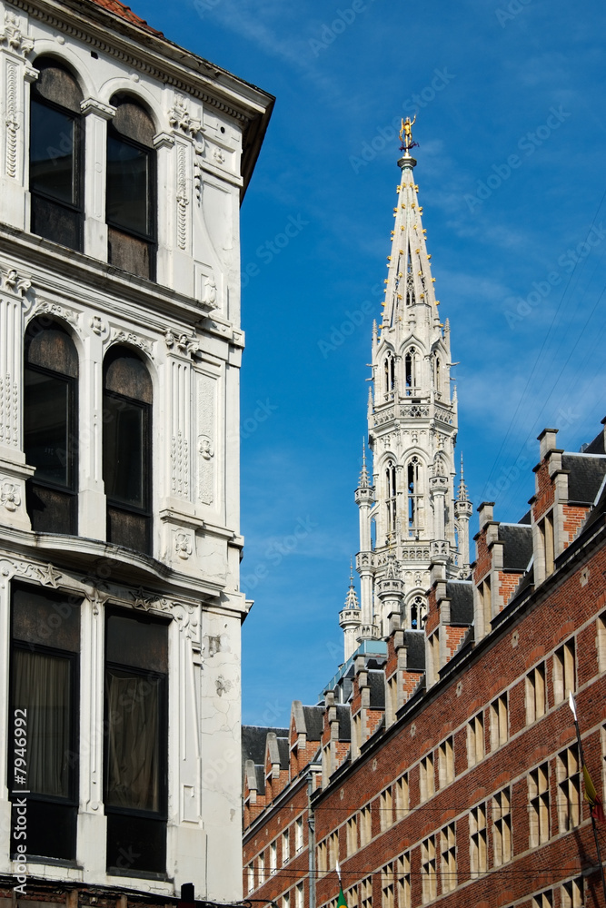 Town Hall  gothic tower in Brussels (Belgium)