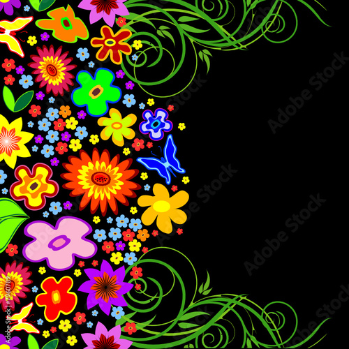 Floral Background with flowers and butterflies