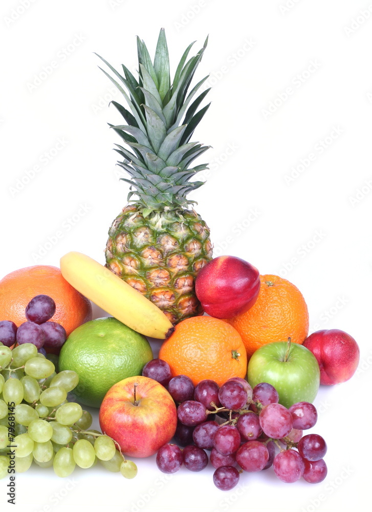  A lot of fresh tropical fruits isolated