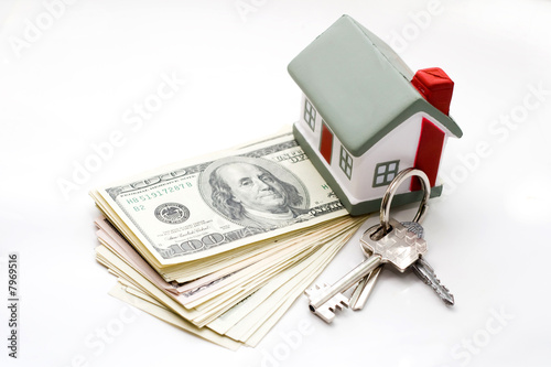 house with dollar bills background  photo