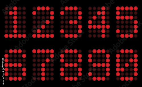 Red digits for matrix display. Vector illustration. On black.