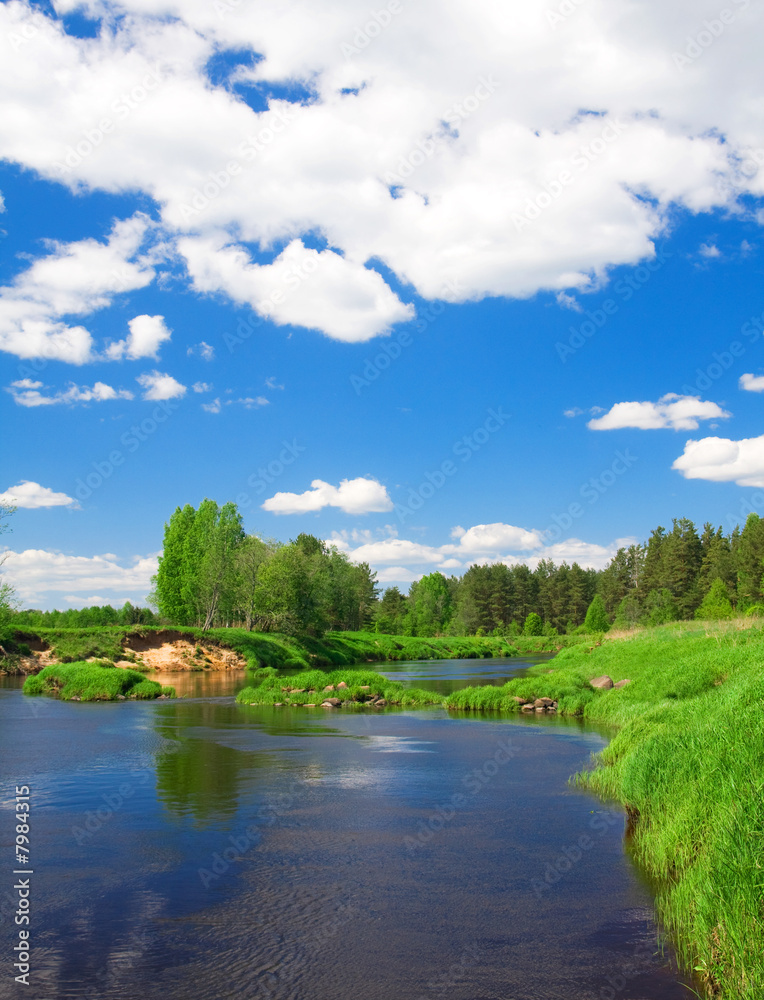 beautiful summer landscape. river and blue sky beautiful summer landscape. river and blue sky