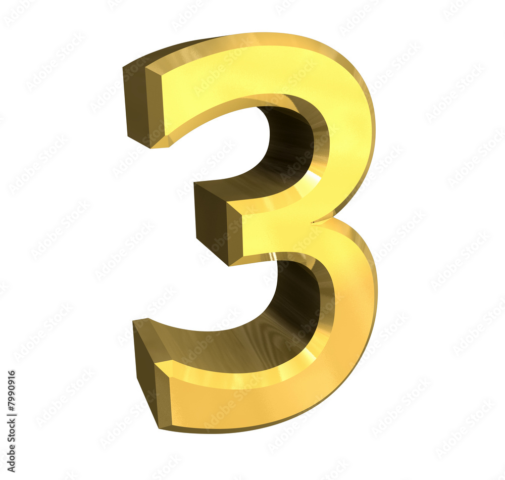 3d number 3 in gold 3d number 3 in gold