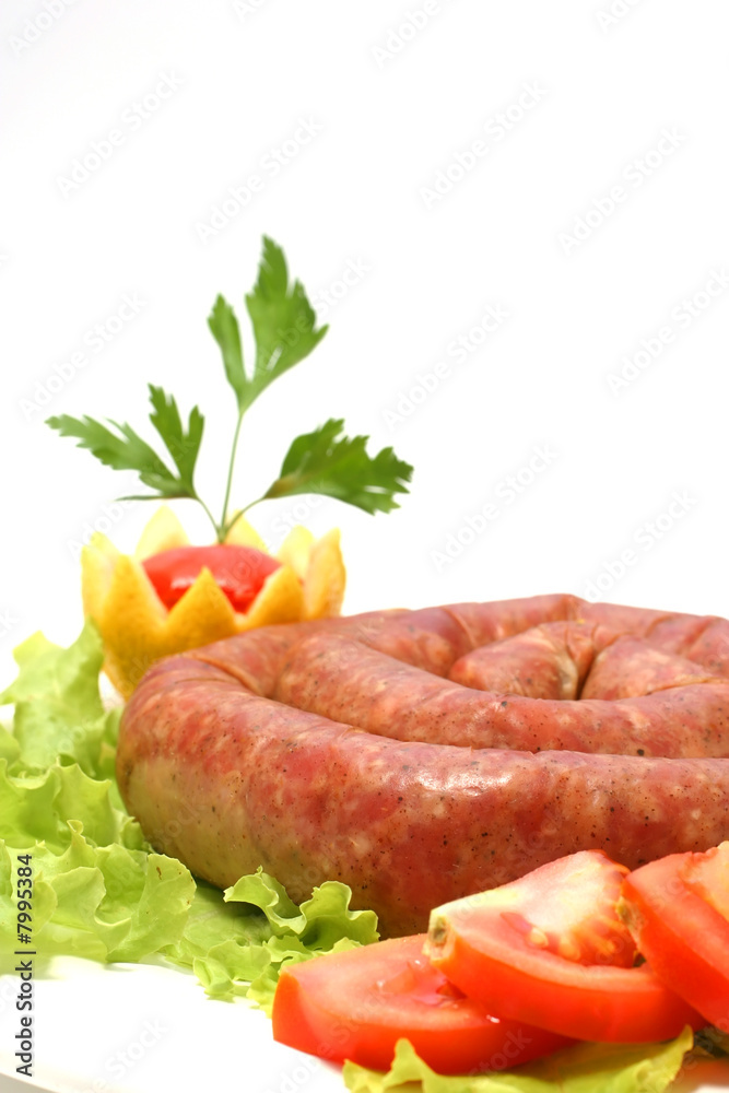 home made sausage served with vegetables