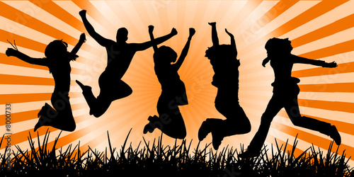joyful young people jumping