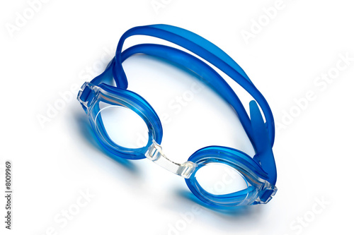 blue glasses for swim on white background