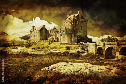 Castle in distressed vintage style