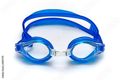 blue glasses for swim on white background