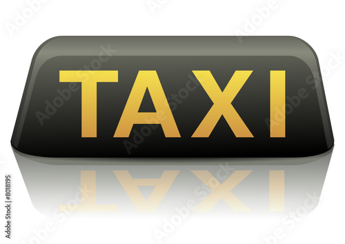 Enseigne de taxi jaune et noir  Espagne (reflet)