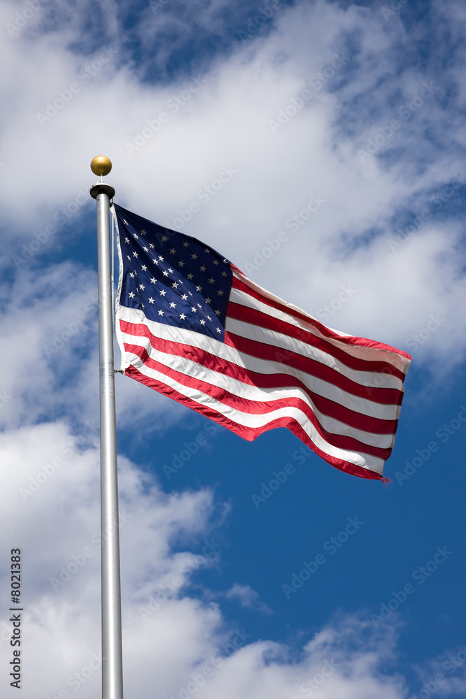 Americal flag blowing in wind
