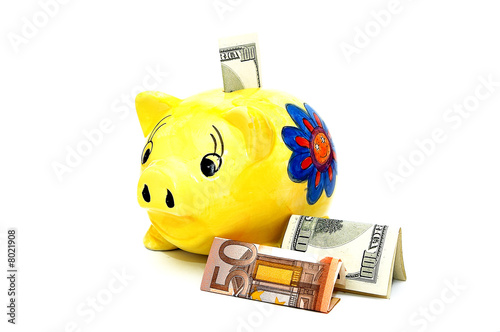 Currency and piggy. photo