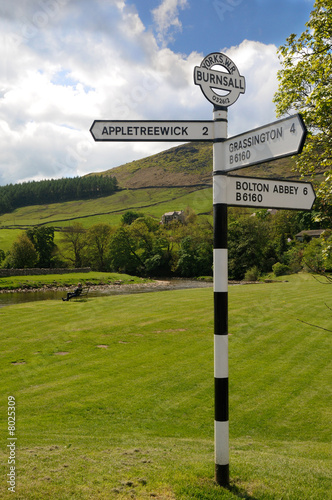 Old road sign in Burnsall, Yorkshire Dales National Park