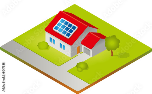 Haus mit Solarzellen - Isometrie