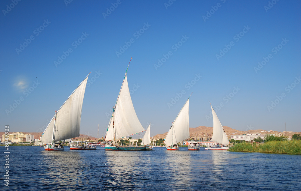 Fototapeta premium Falukas on the Nile river in Egypt