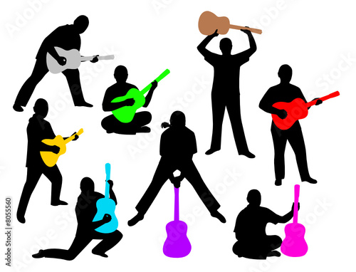 Silhouettes of men with guitars