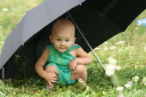The child under umbrella