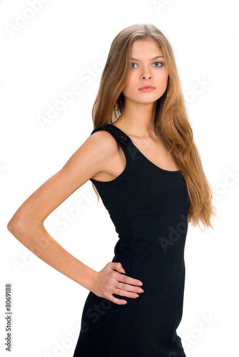 slim girl in black dress