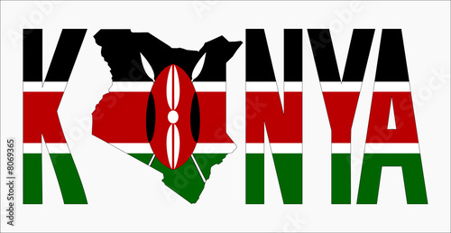 Kenya text with map on Kenyan flag illustration