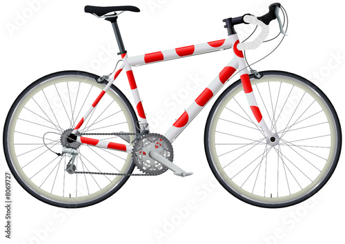 Vélo de course blanc à pois rouge (détouré)
