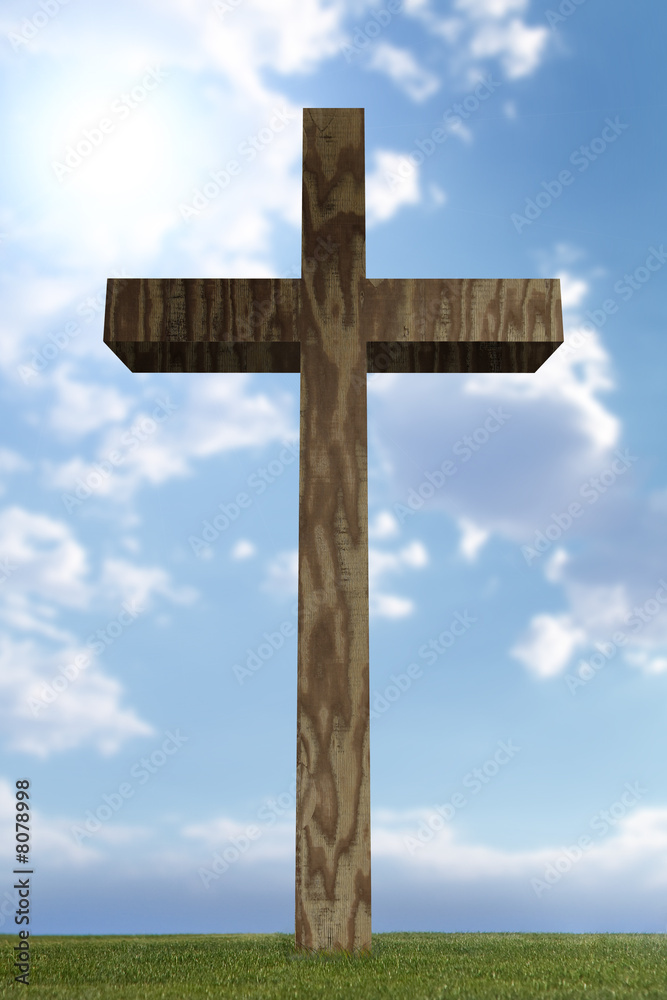 3d wooden cross in open field