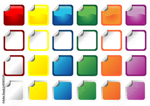 Promotional square stickers with curl over white